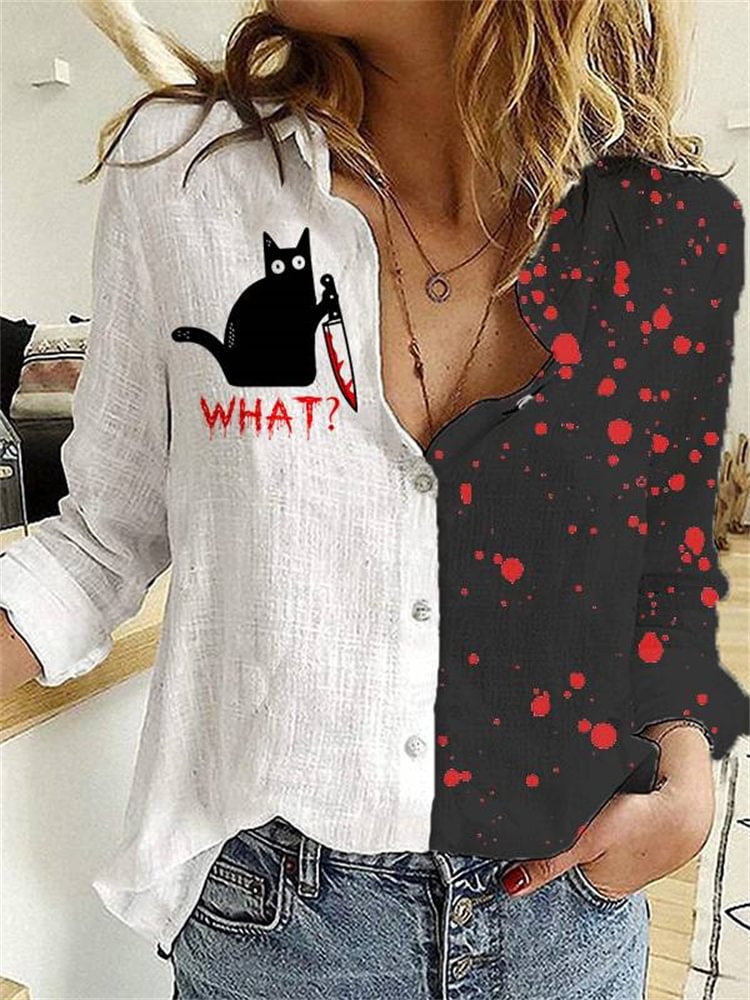 Halloween Cat What Funny Black Cat Comfy Blouse