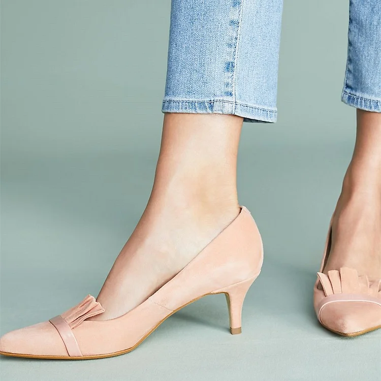 Blush Pointy Toe Kitten Heel Suede Comfortable Shoes Vdcoo