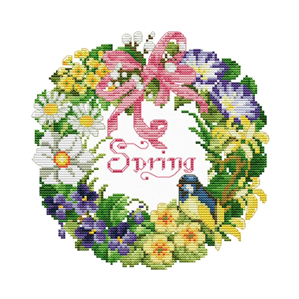 Spring Garland - 11CT Stamped Cross Stitch(37*37cm)