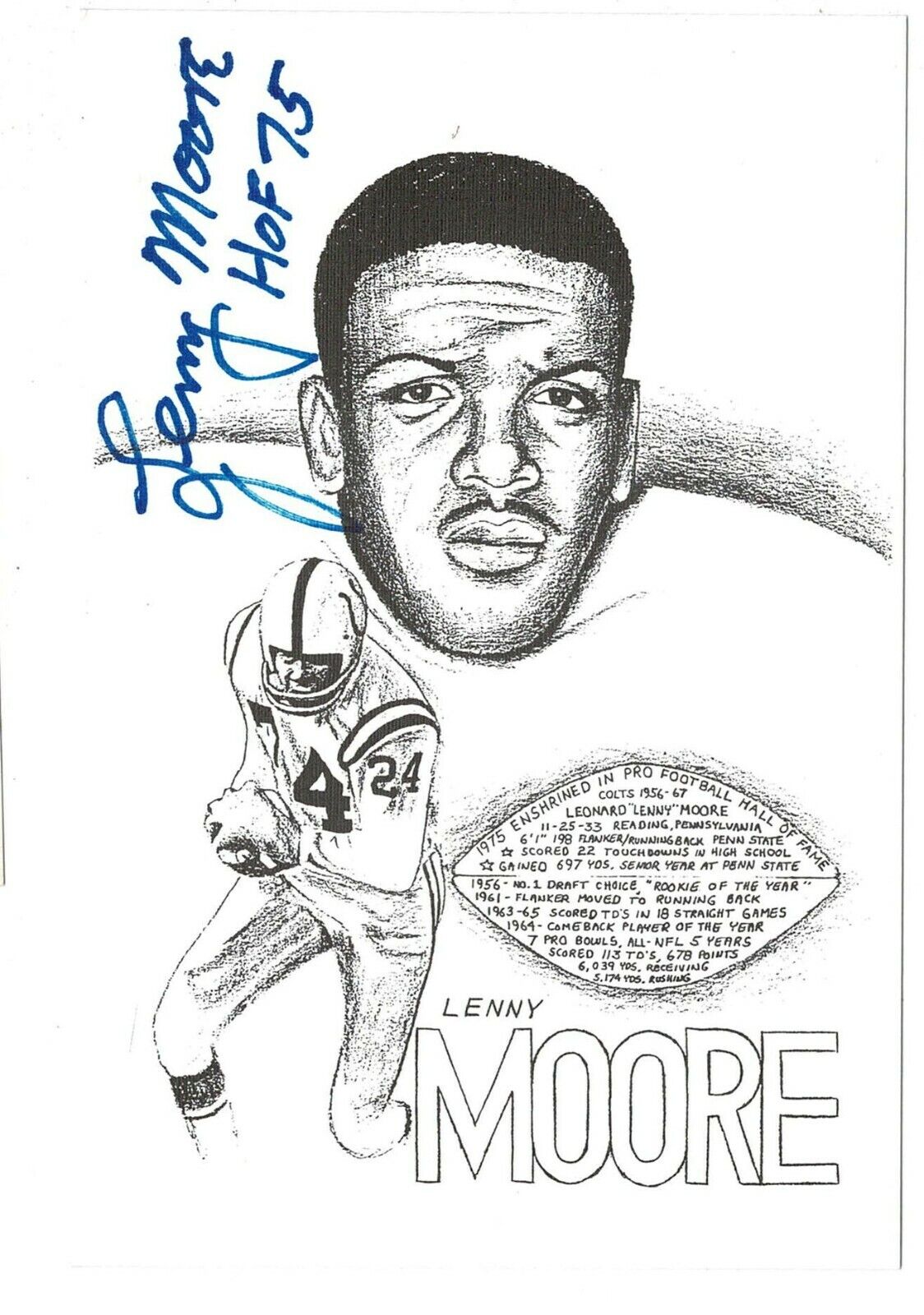 Lenny Moore signed autographed Photo Poster painting! AMCo! 12190