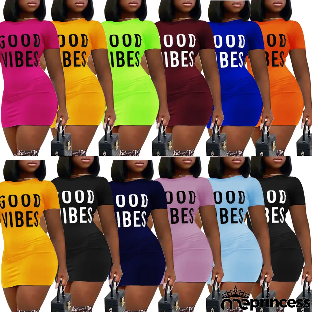 Summer Women Sexy Letter Round Neck Print Dress