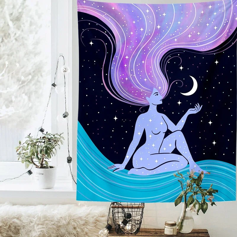 Indian Moon Phase Girl Mandala Tapestry Wall Hanging Boho decor macrame hippie Witchcraft Tapestry wall decoration cloth
