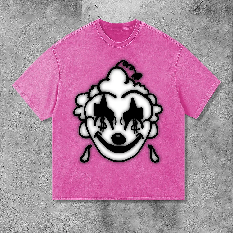 Unisex Clown Graphic Print Acid Washed T-Shirt SOPULA