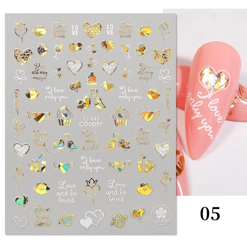 1 Pc White Gold Laser Leaves 3D Nail Stickers Leaf Cute Spring Sliders for Nails Flowers Adhesive Sticker Nail Art Design Decal-Nail Inspo