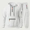 Men's 2 Pieces Sweatsuit Quarter-Zip Hoodie and Cargo Joggers Tracksuit Set by Inlyline