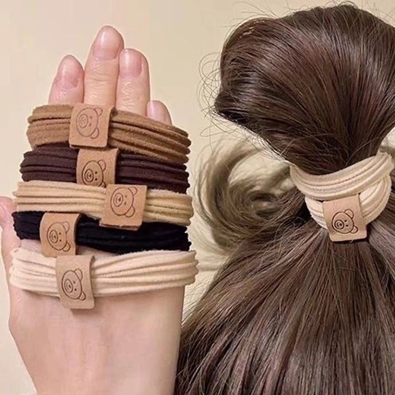 100 Pieces Bear Towel Ring Head Rope Rubber Band Women's Leather Cover Hair Ring High Elastic Durable Hair Rope Rubber Band Hair Rope