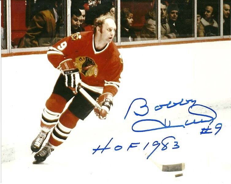 VINTAGE BOBBY HULL SIGNED CHICAGO BLACKHAWKS 8x10 Photo Poster painting #3 HHOF Autograph