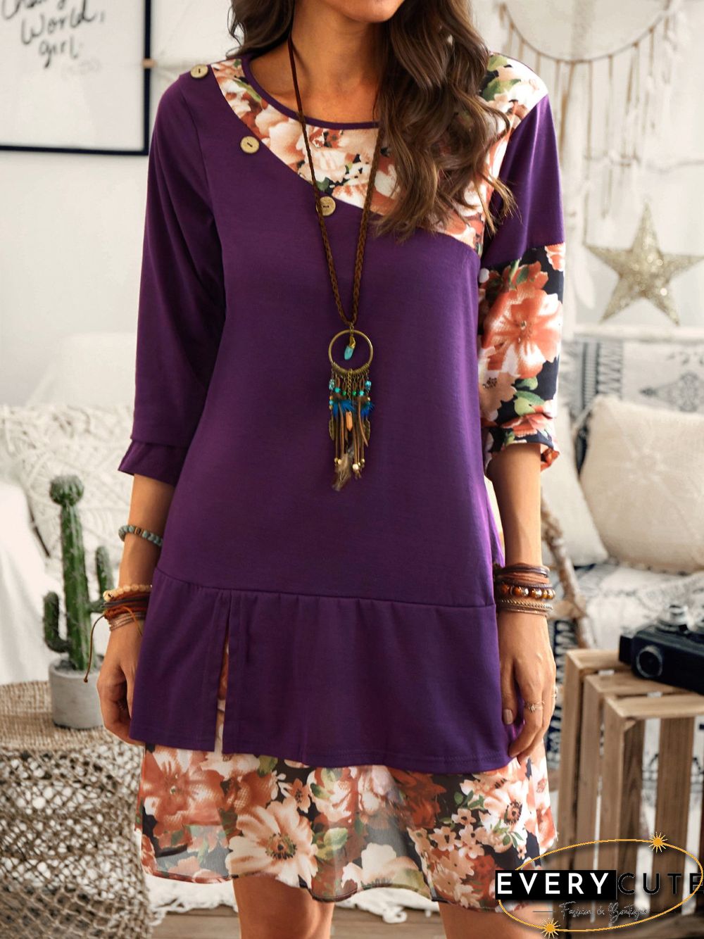 Long Sleeve Round Neck Simple Knitting Dress