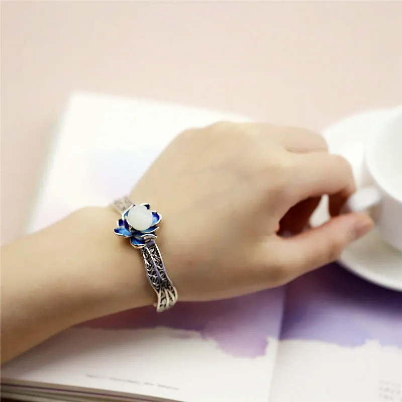 White Jade Blessing 925 Sterling Silver Bracelet Necklace Earrings Ring