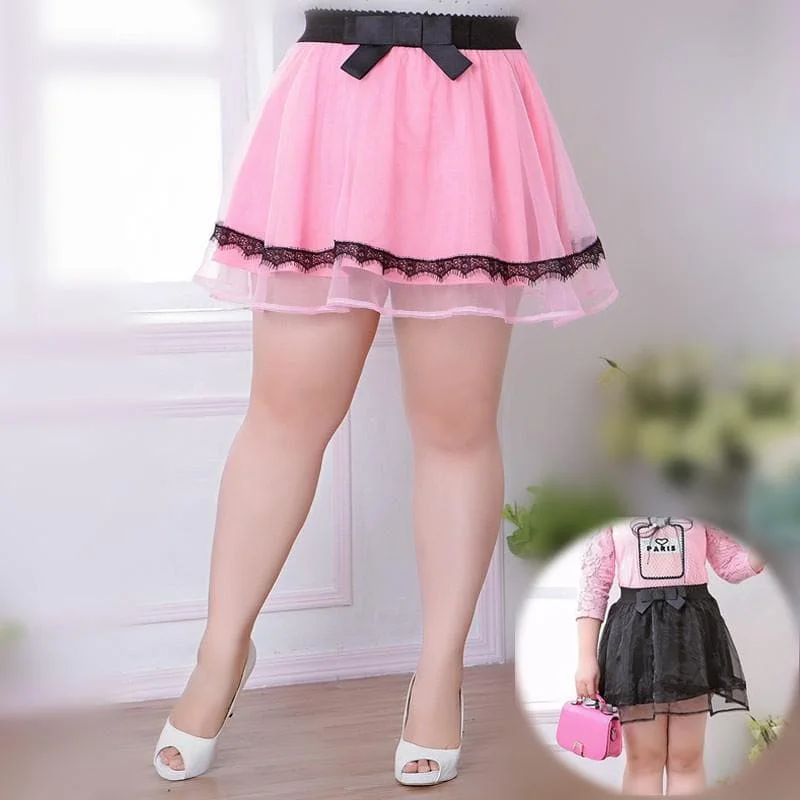XL-4XL Black/Pink Gauze Lace Skirt with Bowknot SP165408