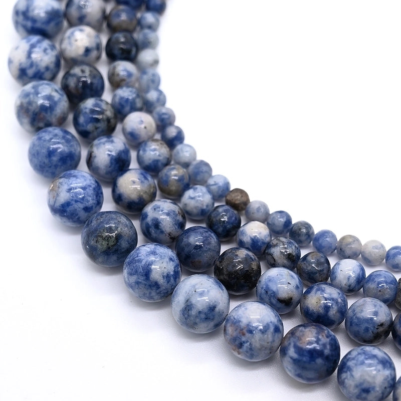 1 Strand/Package 10mm 6mm 8mm Hole Under 1mm Hole 1~1.9mm Natural Stone Blue Spot Jasper Round Marble Simple Polished Jewelry Accessories