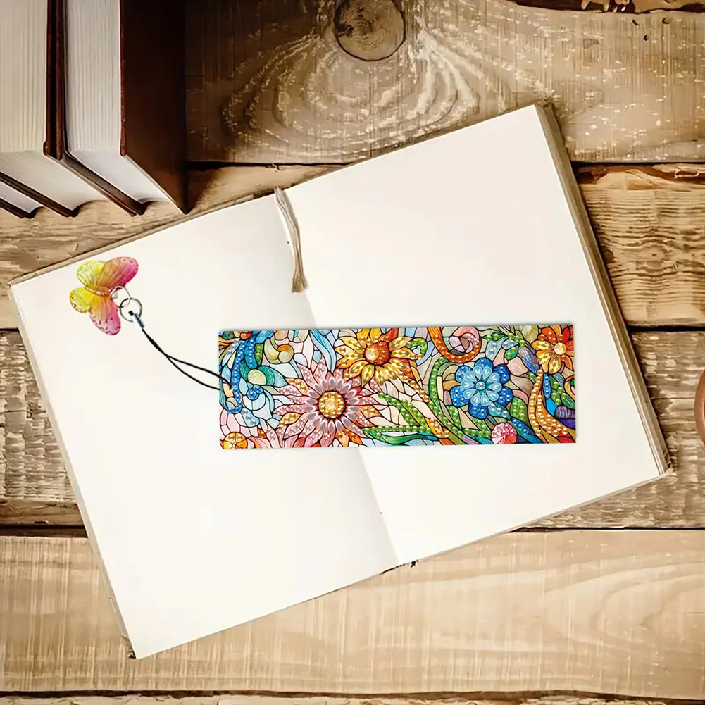 3Pcs Special Shape Flowers 5D DIY Diamond Painting Bookmark with Pendants
