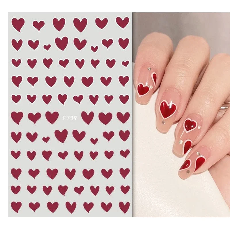 1pcs 3D Nail Sticker Black Heart Love Self-Adhesive Slider Letters Nail Art Decorations Stars Decals Manicure Accessories-Nail Inspo