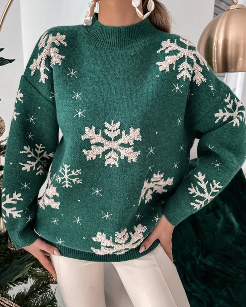 Snowflake Half Turtleneck Christmas Sweater