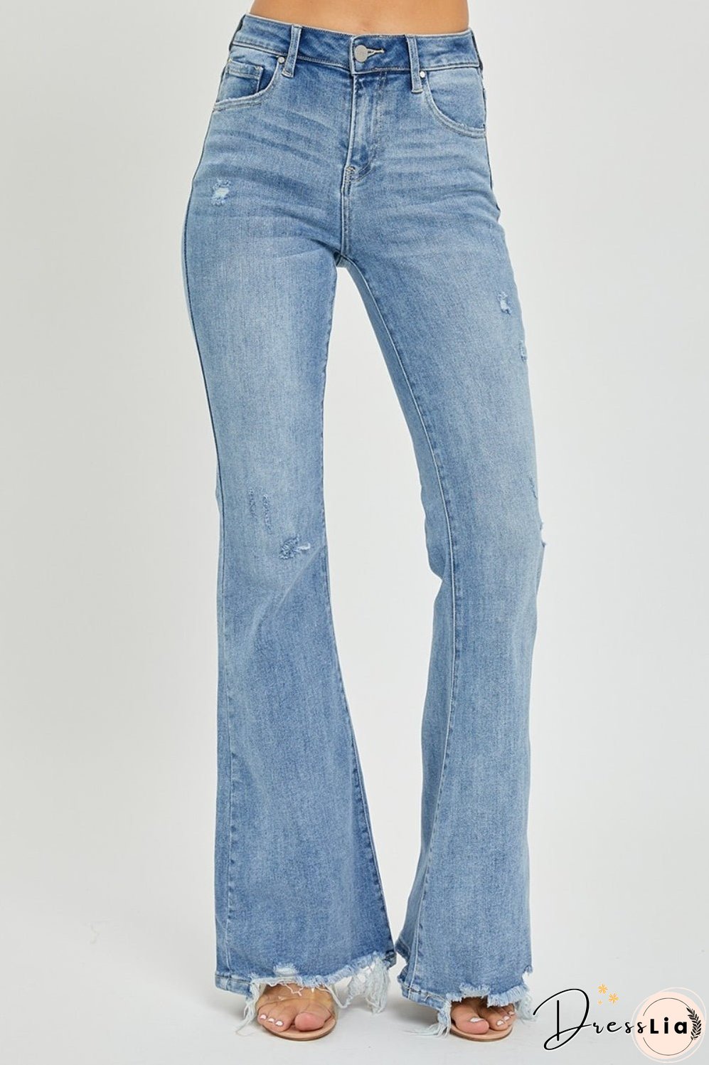 Risen Full Size High Rise Frayed Hem Flare Jeans