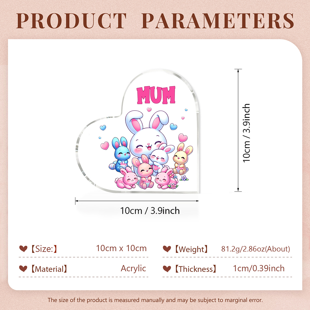 Personalised Text Acrylic Heart Keepsake Custom 6 Names Ornament Bunny Family Gifts For Mother/Grandma-Jessemade AU