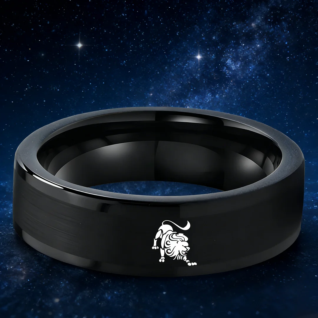 Mens Womens Flat Leo Tungsten Carbide Ring Black Couple Wedding Bands Top Comfort Fit 4MM 6MM 8MM