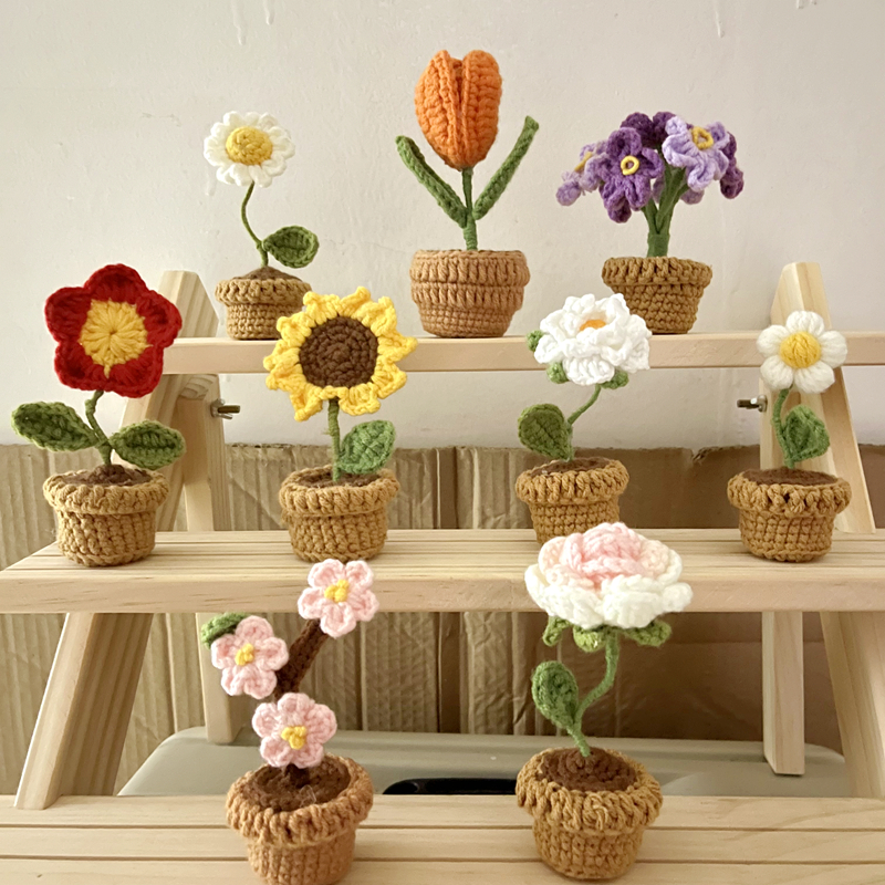 DIY Mini Crochet Rose & Tulip Pot Plant Kit - Premium Handcraft Wool Decor