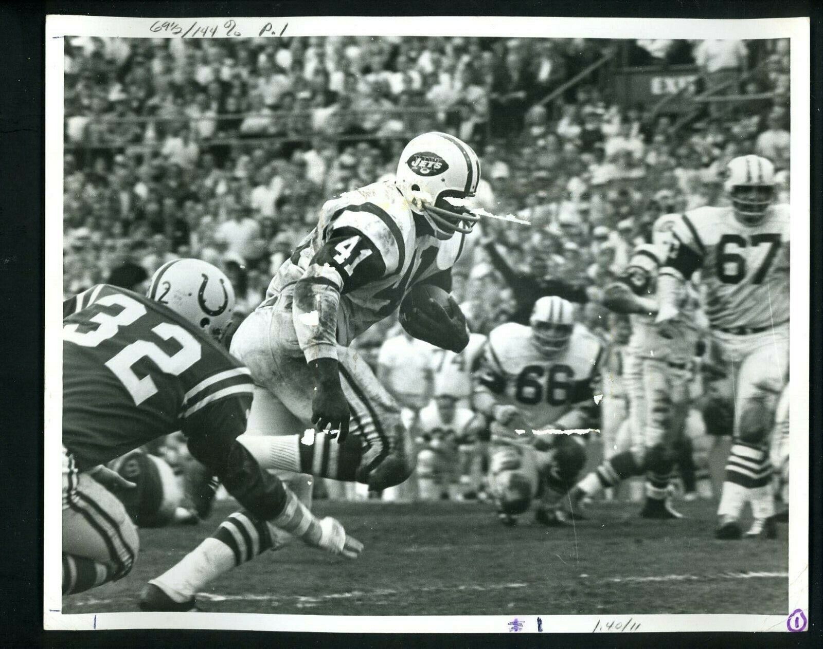 Matt Snell & Mike Curtis 1969 Press Photo Poster painting New York Jets Colts Super Bowl III