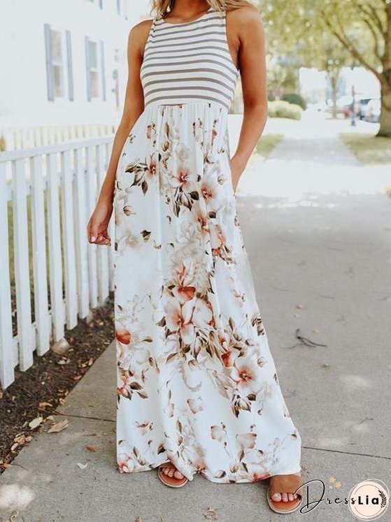 Printed Stitching Ladies Long Dress for Women