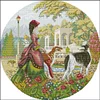 >SALE<Full Embroidery Cotton Thread 14CT Print Noblewoman and Dog Cross Stitch 44x44cm