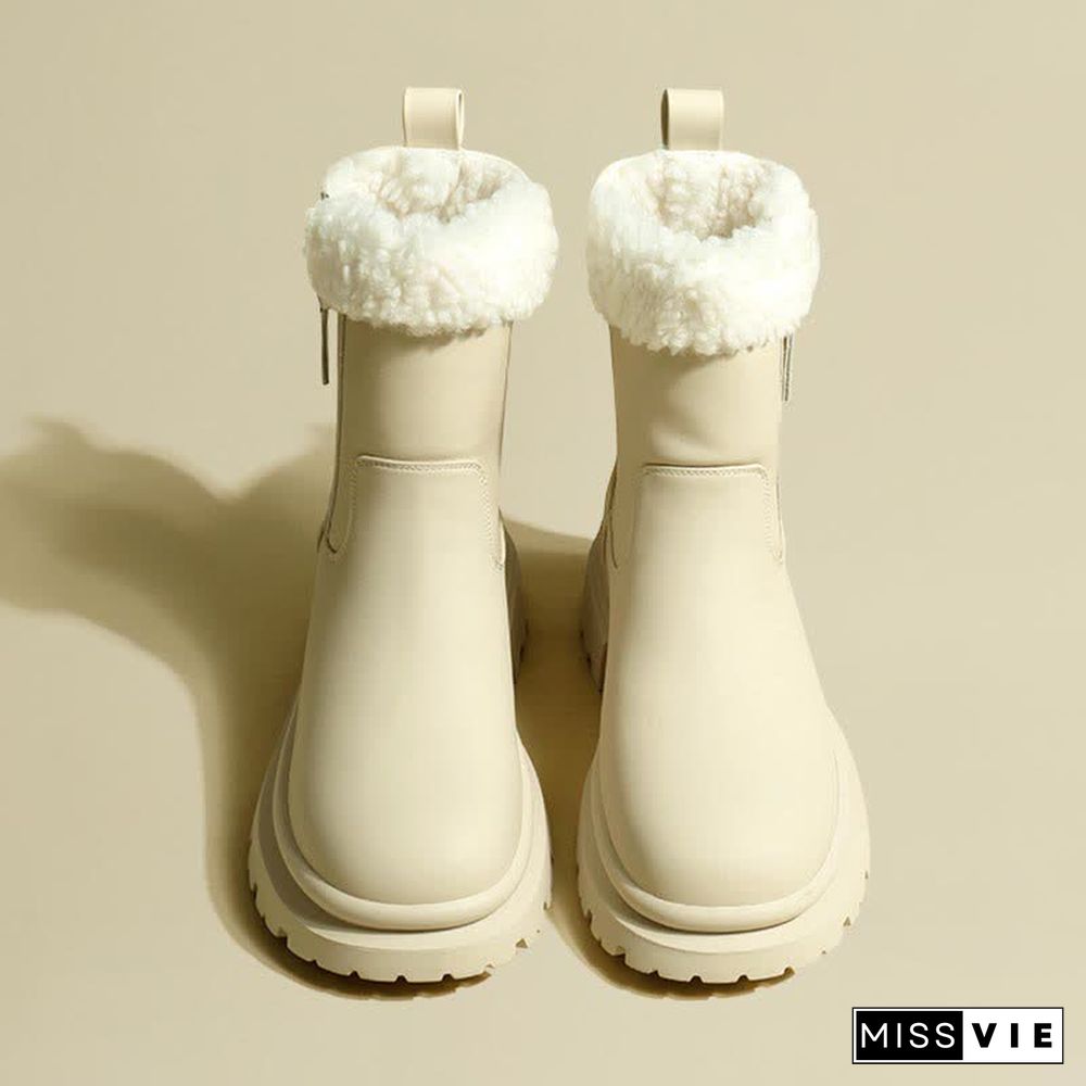 Chic Round Toe Plush Martin Boots