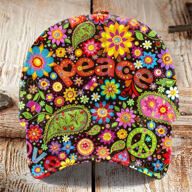Unisex Hippie Peace Floral  Hippie Vibe Print Hat artswardrobe
