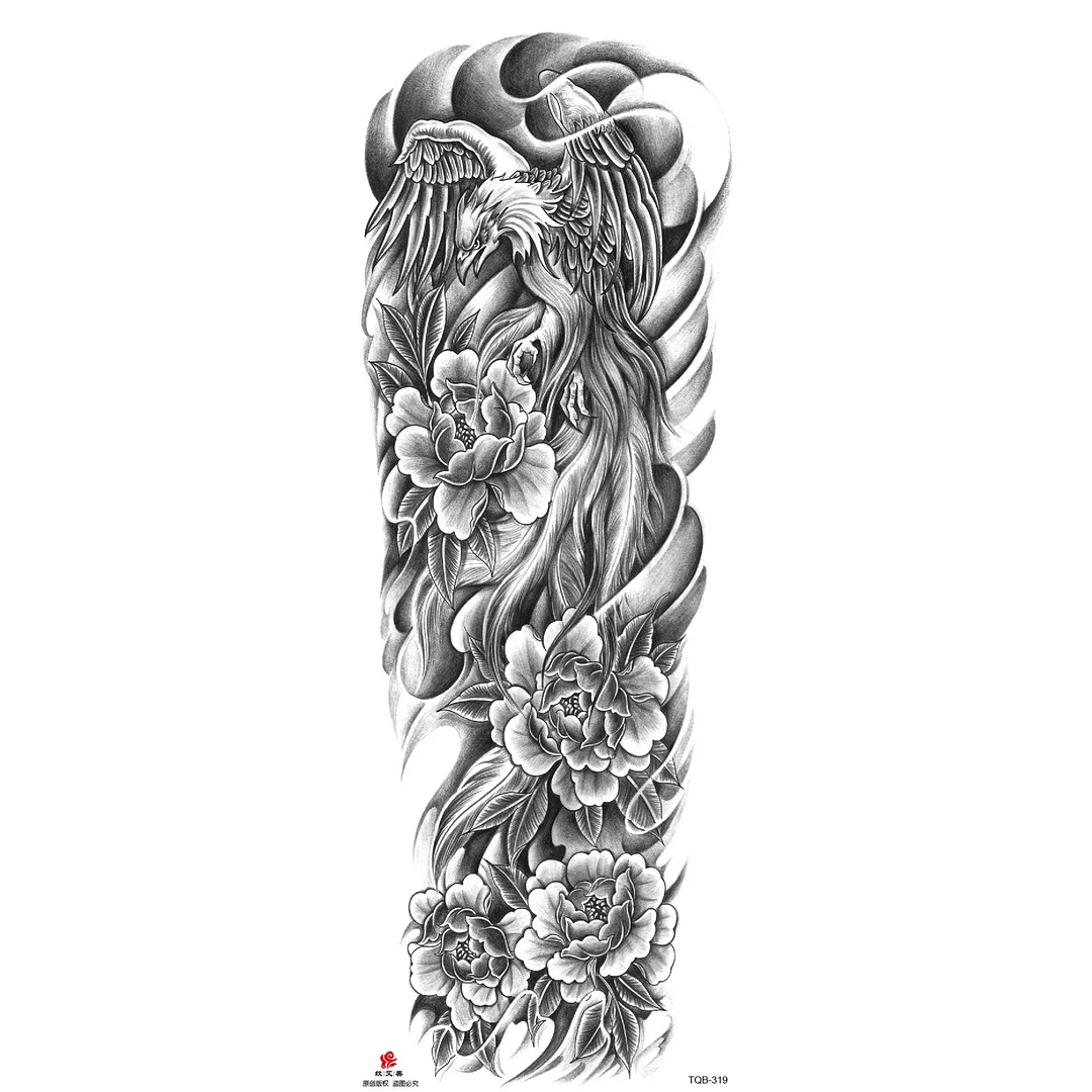 Sdrawing Arm Temporary Tattoo Wolf Lion Fish Horns Geometric Man Body Leg Rose Flower Phoenix Waterproof Sticker Cool Women Tatoo