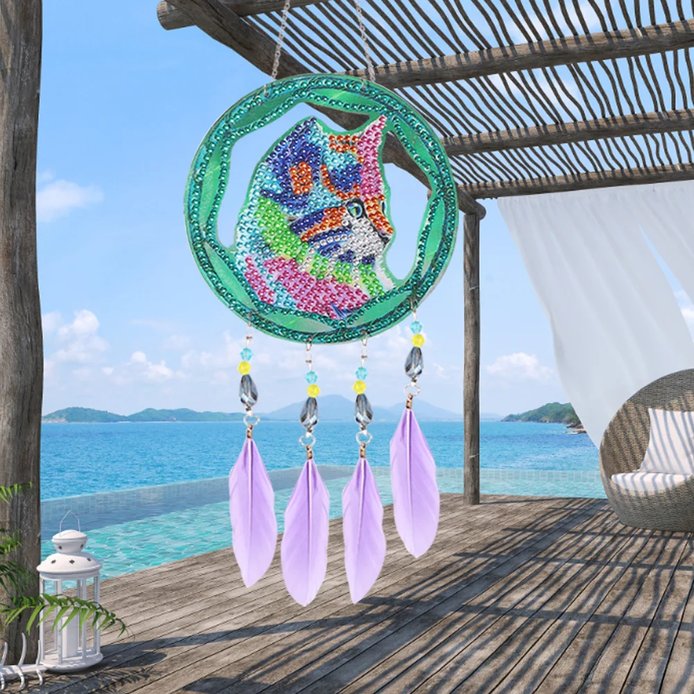 DIY Diamond Painting Dream Light Catcher Wind Chime - Cat