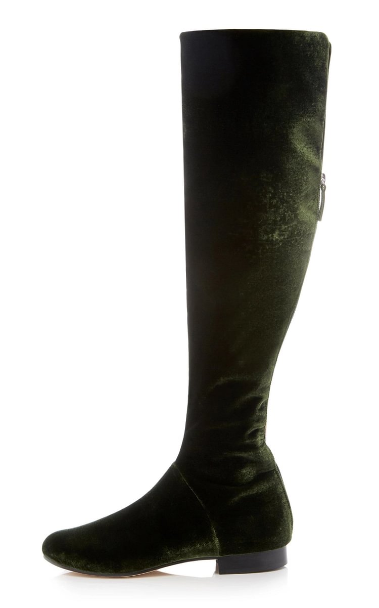 Dark Green Velvet Long Boots Keen High boots |FSJ Shoes