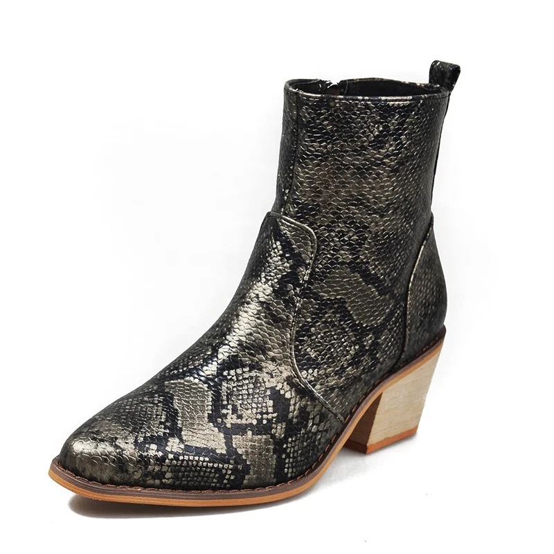 Sexy snake print plus size women's leather boots