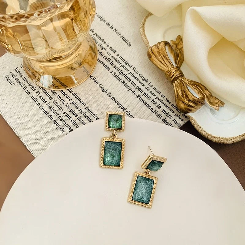 Vintage Emerald Green Drop Earrings
