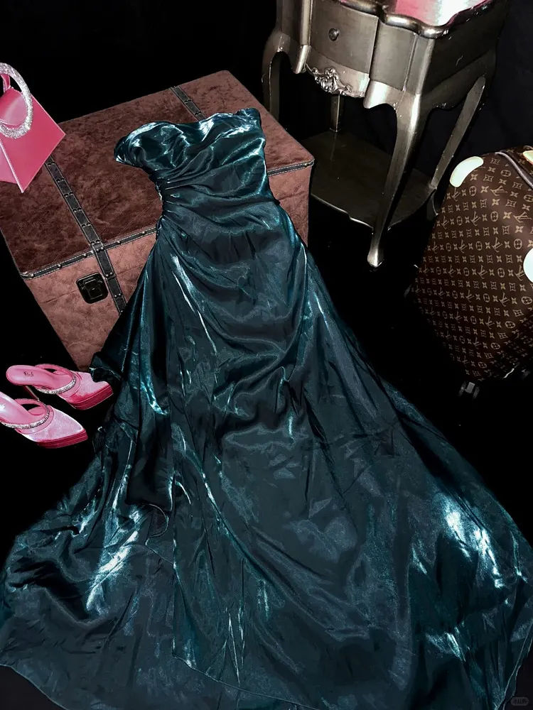A Line Vintage Strapless Long Prom Party Dresses Unique Evening Dress