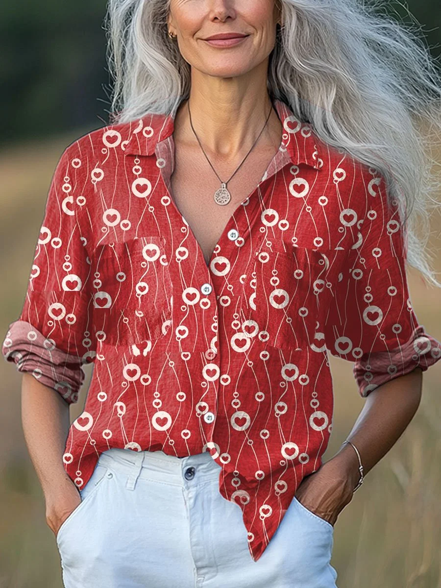 Women's  Valentine's Day Art Print Casual Long Sleeve Comfortable Cotton Shirt
