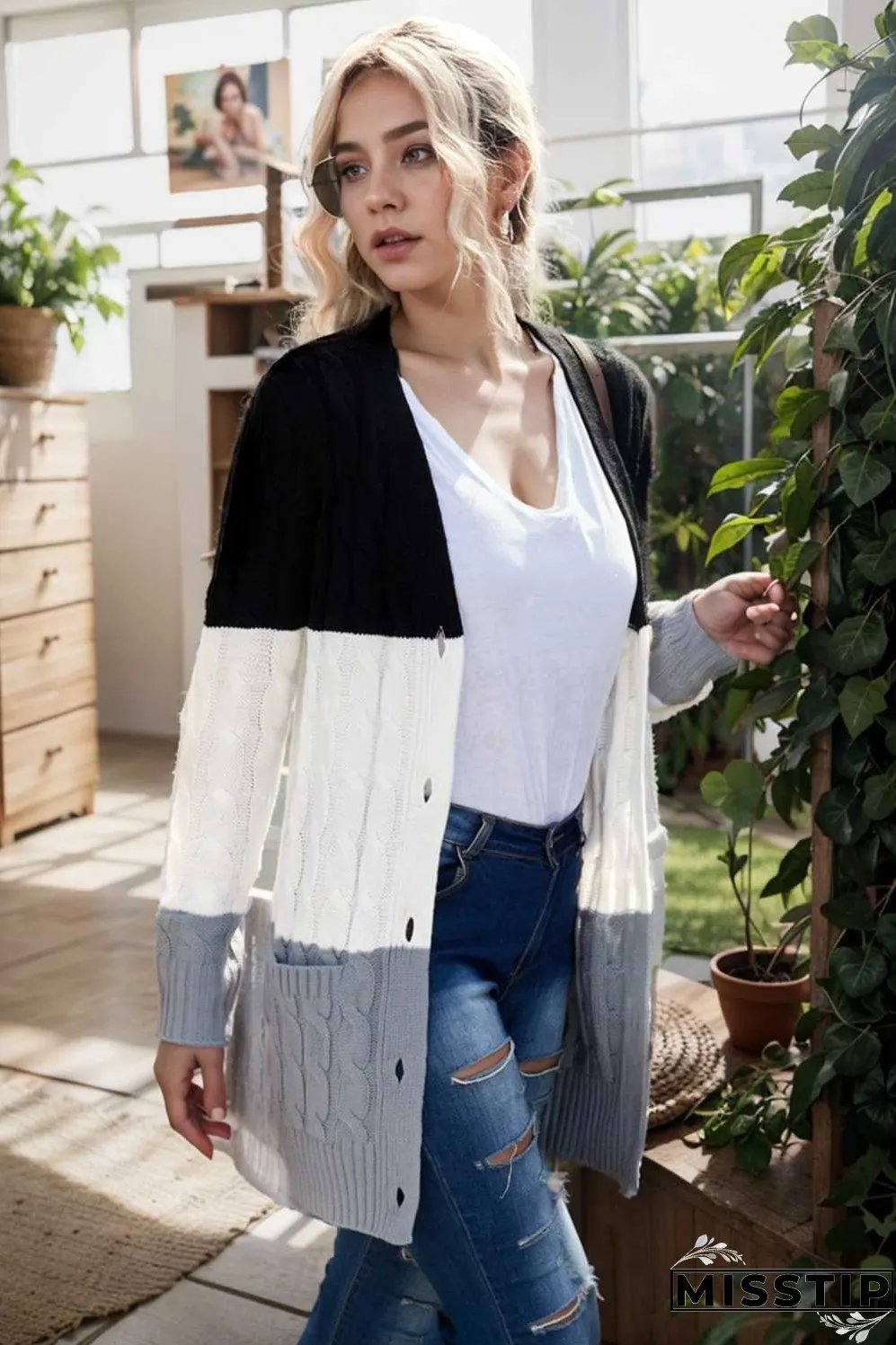 cozy cable knit button front long sleeve cardigan