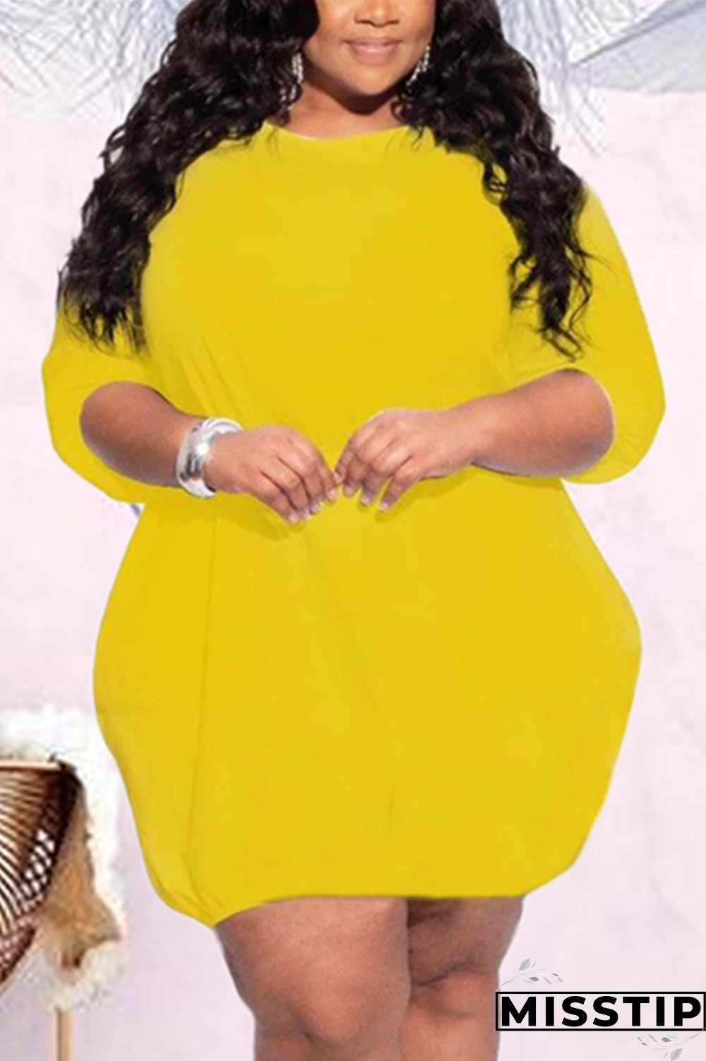 Black Fashion Casual O Neck Long Sleeve Regular Sleeve Solid Long Sleeve Dress Plus Size