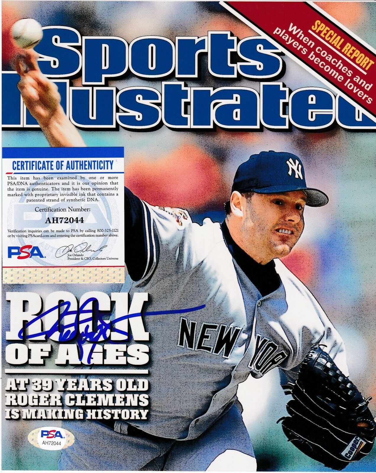 ROGER CLEMENS NEW YORK YANKEES PSA/DNA SPORTS ILLUSTRATRATED COVER SIGNED 8x10
