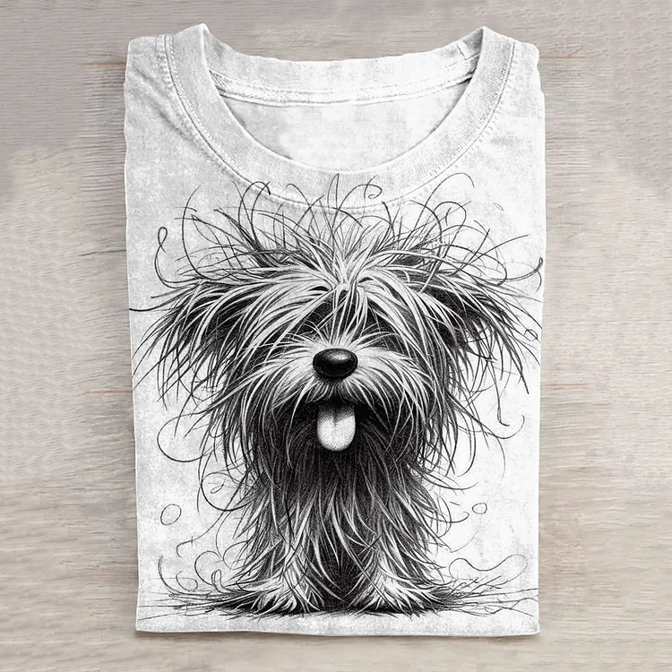 Funny Cute Dog Art Print Casual Short Sleeve T-Shirt