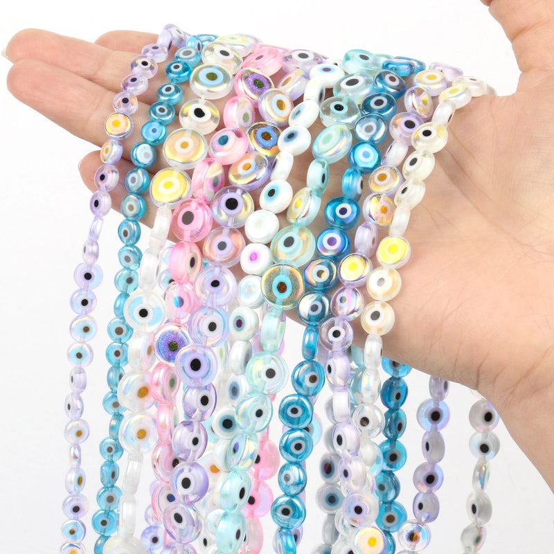 New 6/8/10mm Multi-Color Flat Devil Eye DIY Bracelet Accessories Semi-Finished Products In Stock Mixed Batch