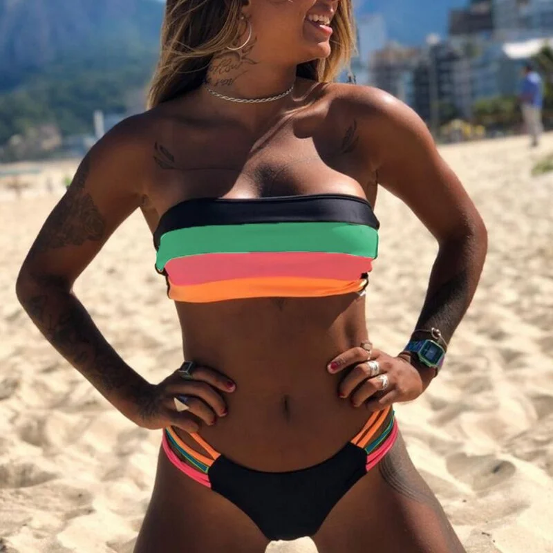 Sexy Solid High Leg Bandeau bikini set 2020 Swimwear female two pieces swimsuit High Waist Bikini Women Bathing Suit biquini