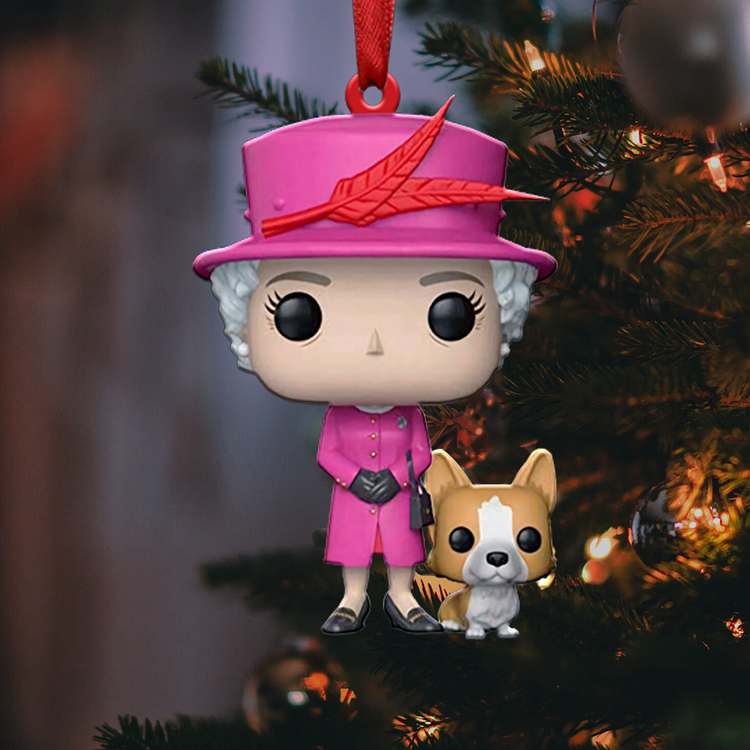 Queen Elizabeth II with Corgi - Christmas Ornament