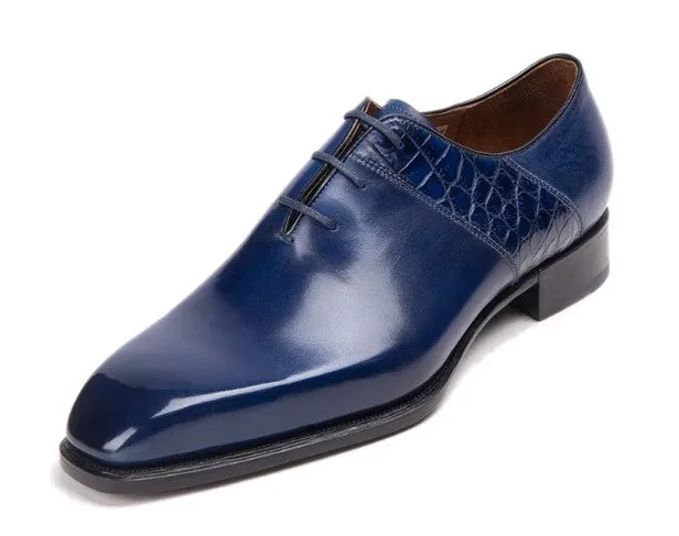 Handmade Men blue calf leather dress shoes, Mens blue oxfords shoes