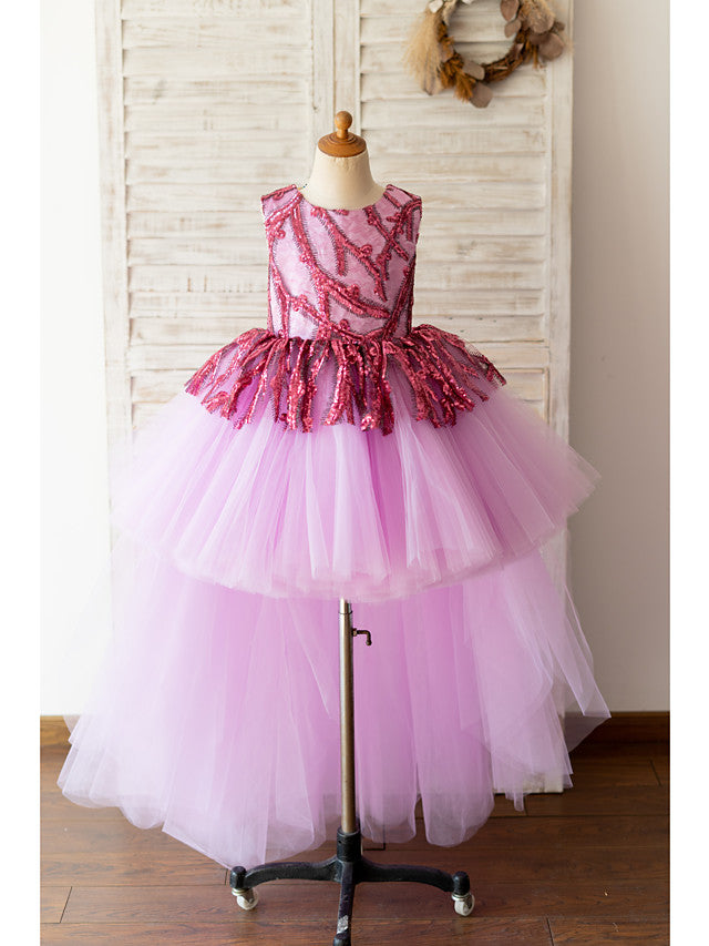 Oknass Ball Gown Sleeveless Jewel Neck Flower Girl Dresses Tulle With Paillette