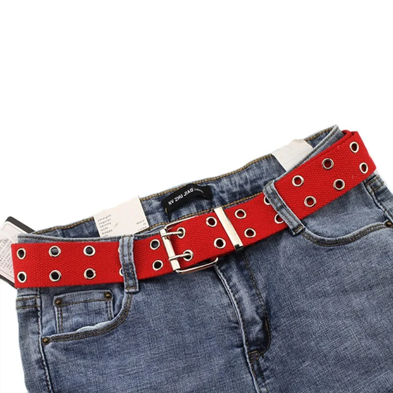 Harajuku Wide Belt Canvas Web Double Grommet Hole Buckle Belt Female Male Hot Waist Strap Belts for Women Men Jeans