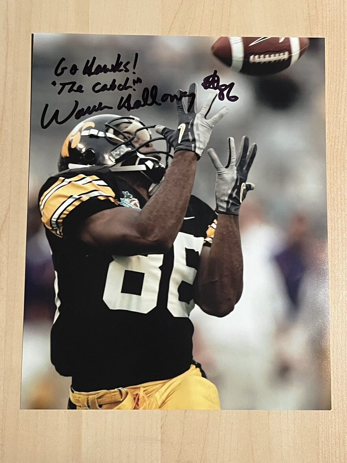 WARREN HOLLOWAY SIGNED 8x10 Photo Poster painting AUTOGRAPH IOWA HAWKEYES FOOTBALL THE CATCH COA