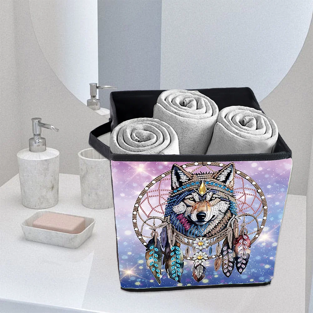 5D DIY Dream Catcher Wolf Special Shape Diamond Painting Storage Box for Home Storage(25*26*25cm)