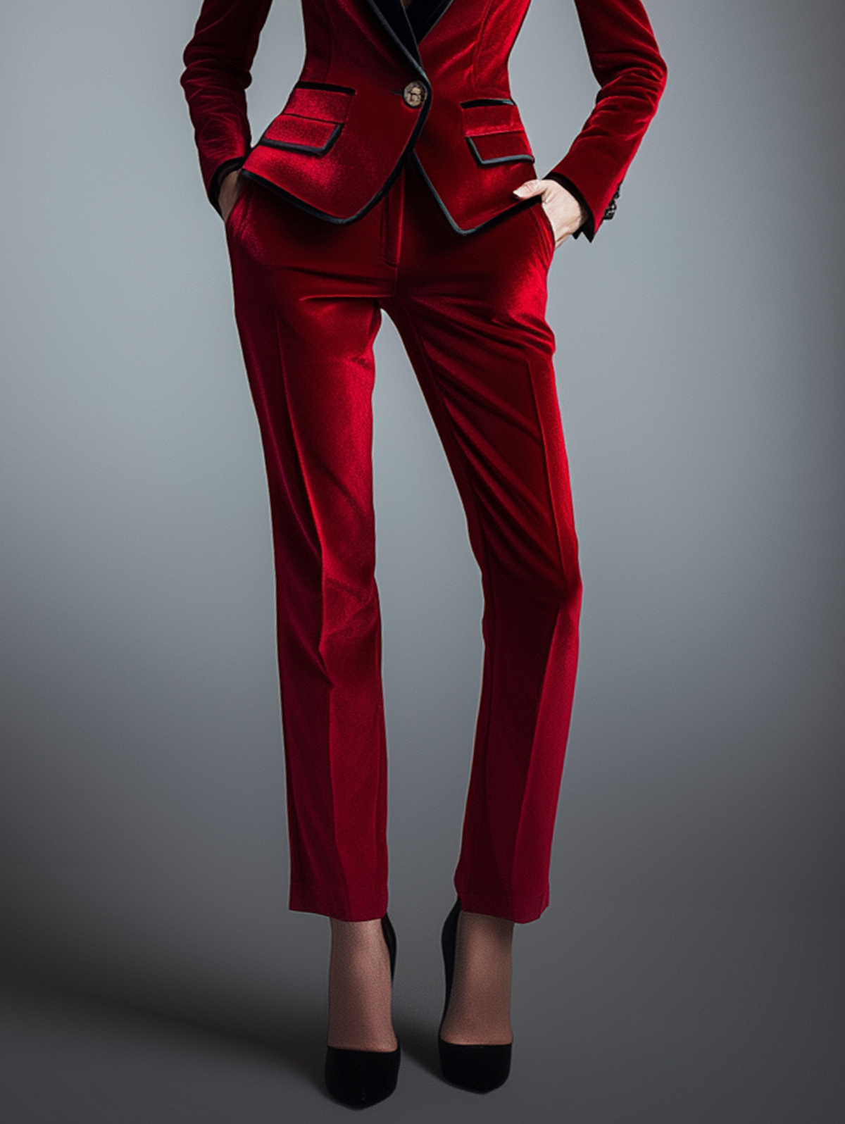 Ursime Solid Slant Pocket Straight Velvet Suit Pants