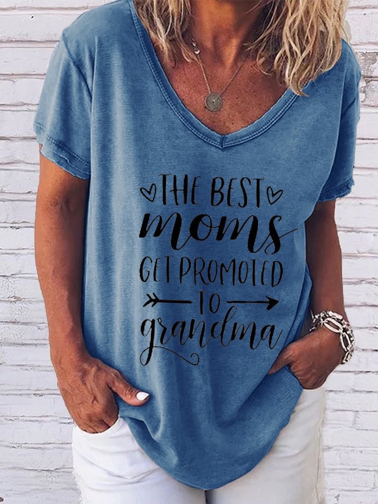 Bestdealfriday The Best Moms Get Promoted To Grandma Short Sleeve Casual Women Tee