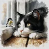 (US Only)Full Embroidery cotton Thread 11CT Printed Cat Cross Stitch Kit Art 40x40cm