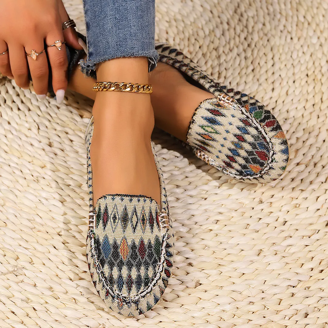 Women's Boho Print Loafers, Soft Sole Slip-On Casual Flats